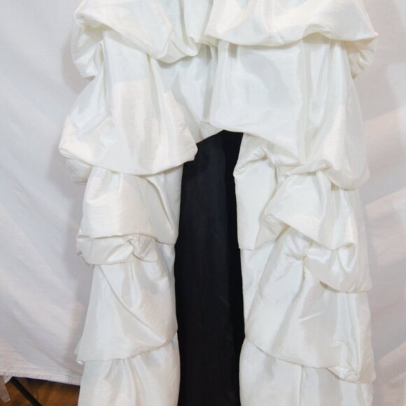 Sherri Hill White Strapless Ruffle High Low Gown Black Sequin Belt Size 4 - Picture 6 of 8